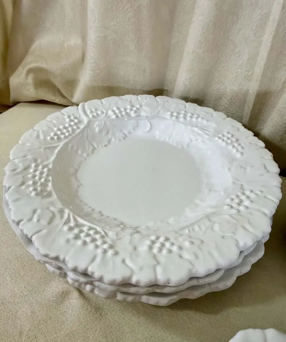 Vintage Italian Embossed Grape & Leaf White Ceramic Set *See Description